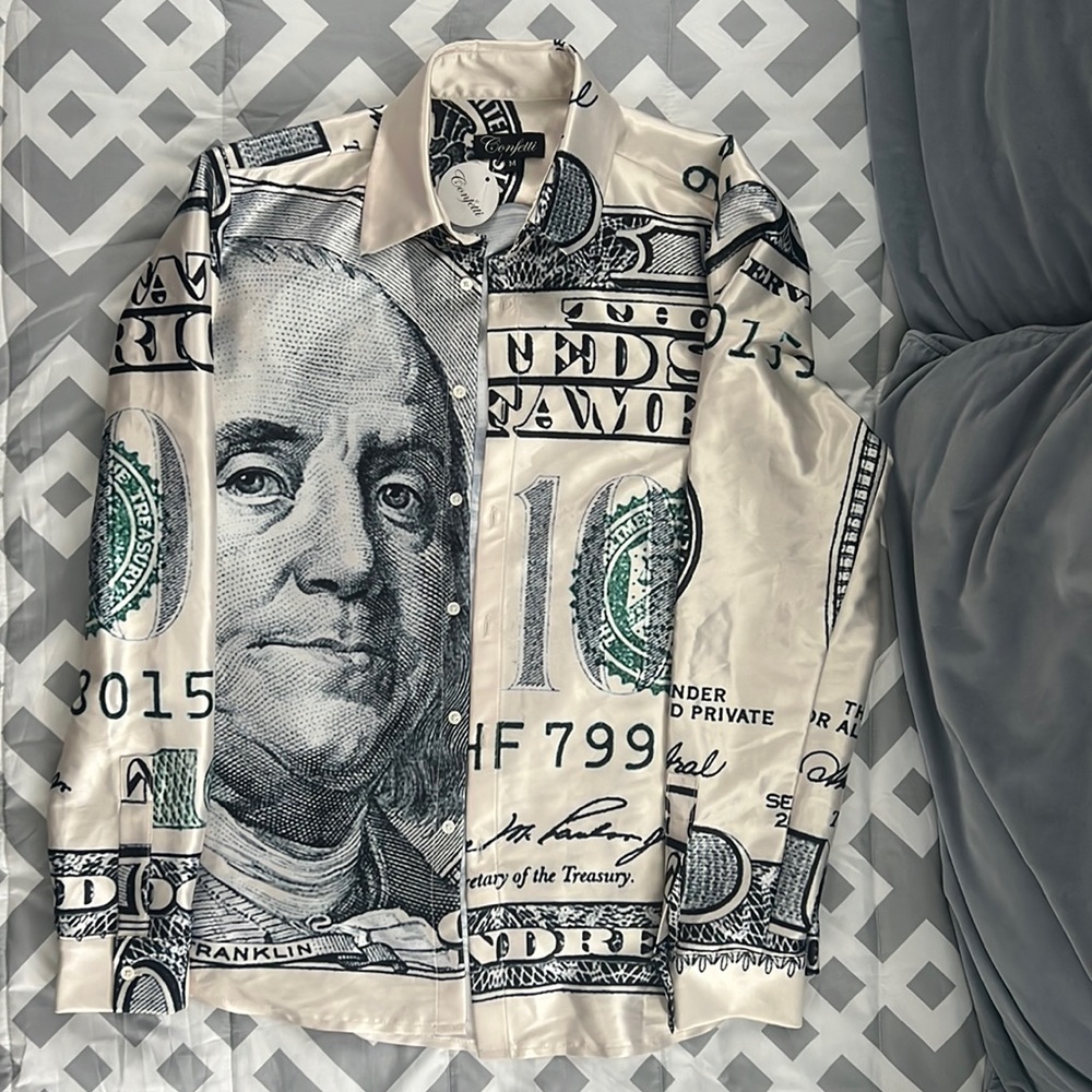 CONFETTI BENJAMIN Satin Silk Shirt. 1 of 1.